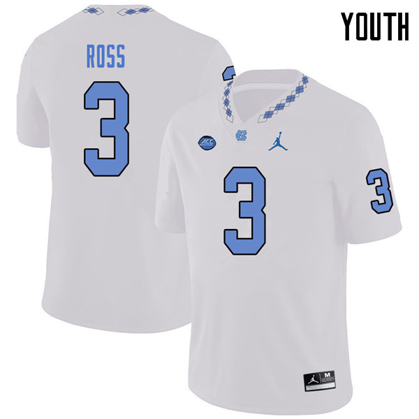 Jordan Brand Youth #3 Dominique Ross North Carolina Tar Heels College Football Jerseys Sale-White